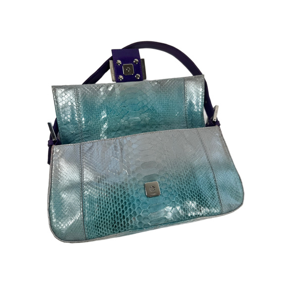 Fendi Vintage Silver Blue Purple Fuchsia Ombré Snakeskin Baguette Shoulder Bag - Picture 7 of 9